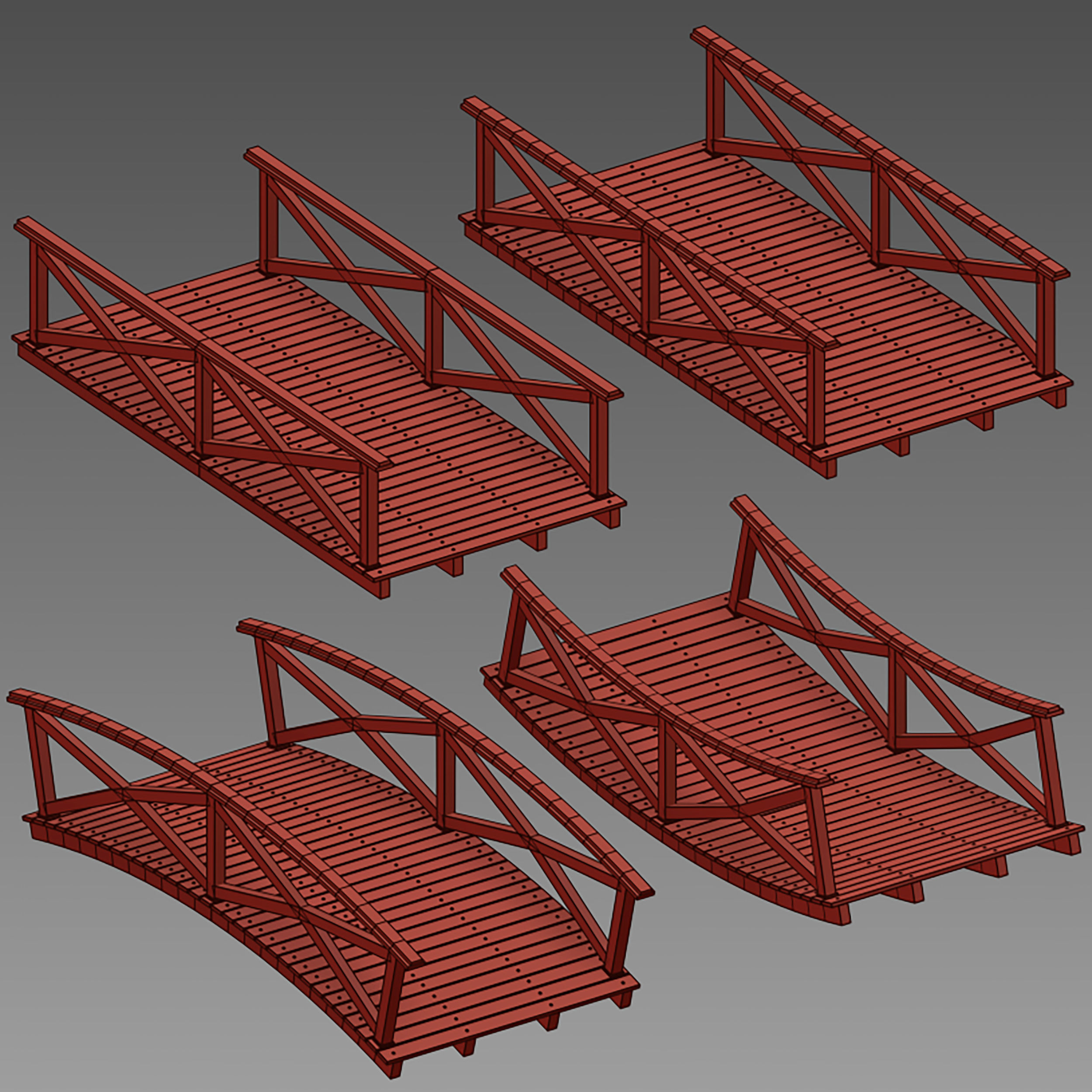 Wooden plank arch bridge 3D model_28