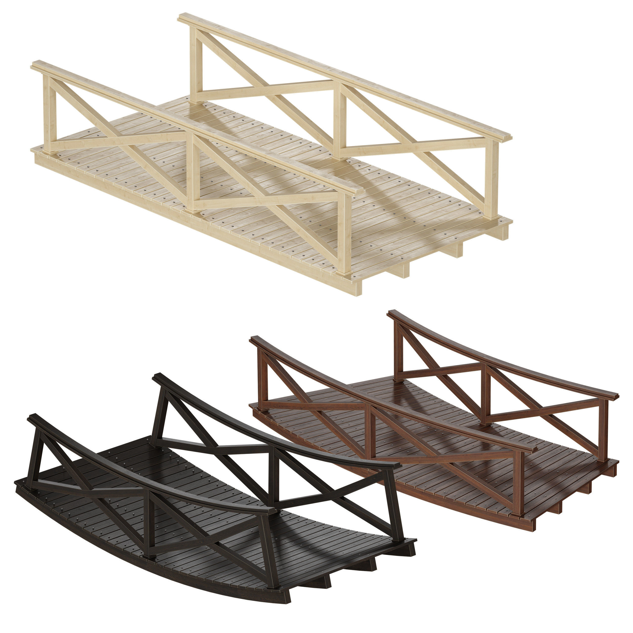 Wooden plank arch bridge 3D model_1