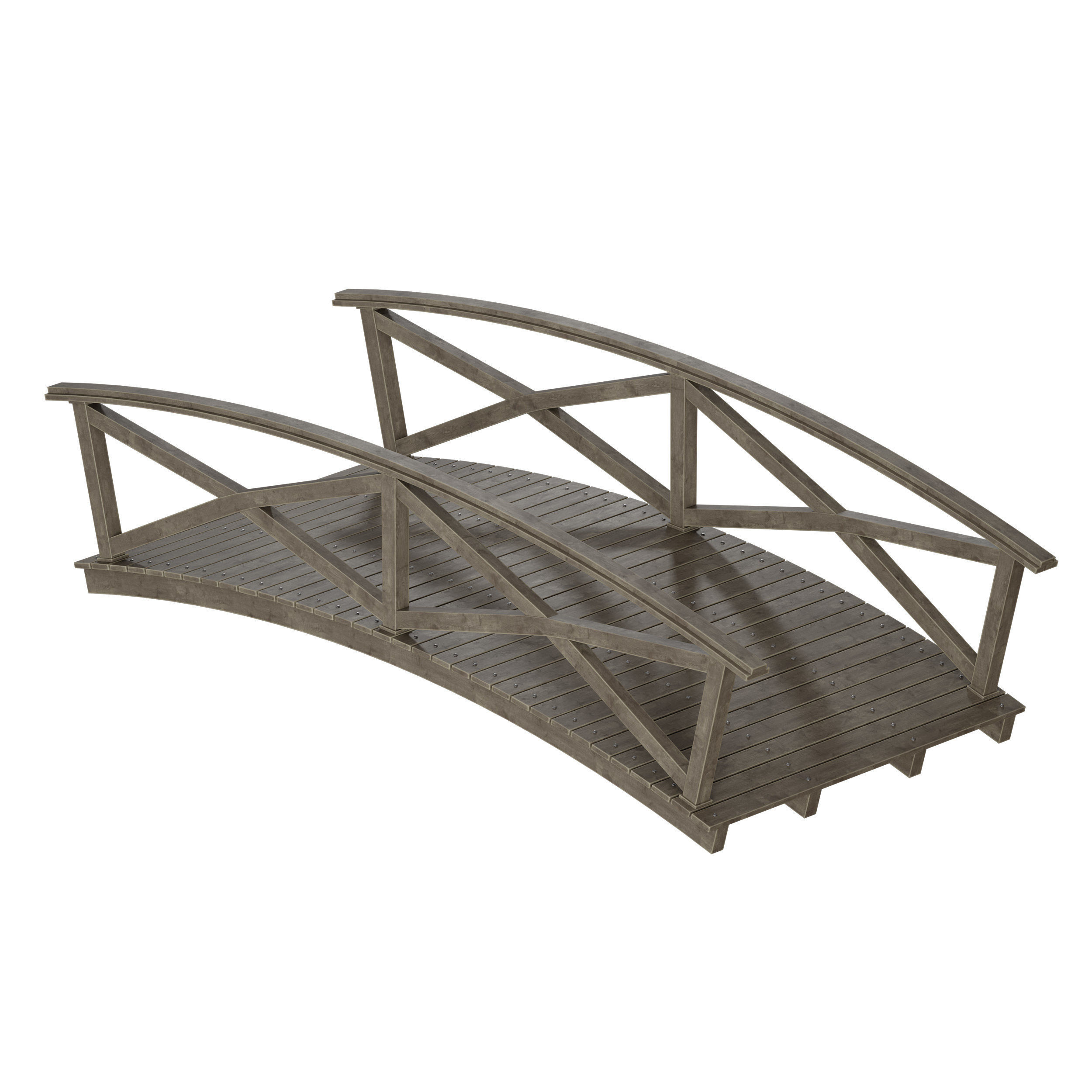 Wooden plank arch bridge 3D model_5