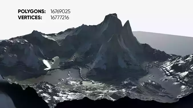 Highly detailed rocky mountain and valley 3D model