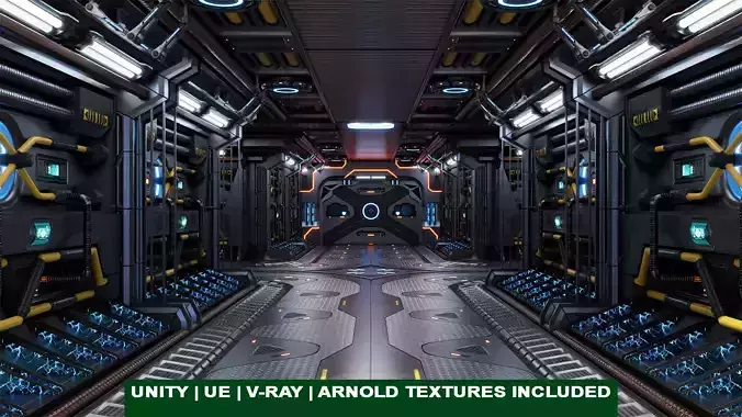 Sci-Fi Corridor 01 All PBR Unity UE Textures Included Low-poly 3D model