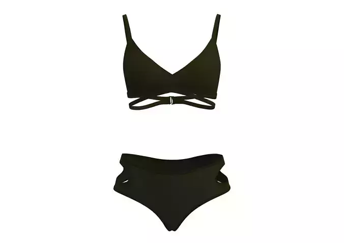 Army Green Hollow Out V-neck Bikini Set