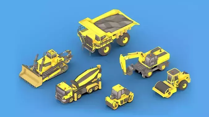 Collection Construction Vehicles Low- Poly Low-poly 3D model