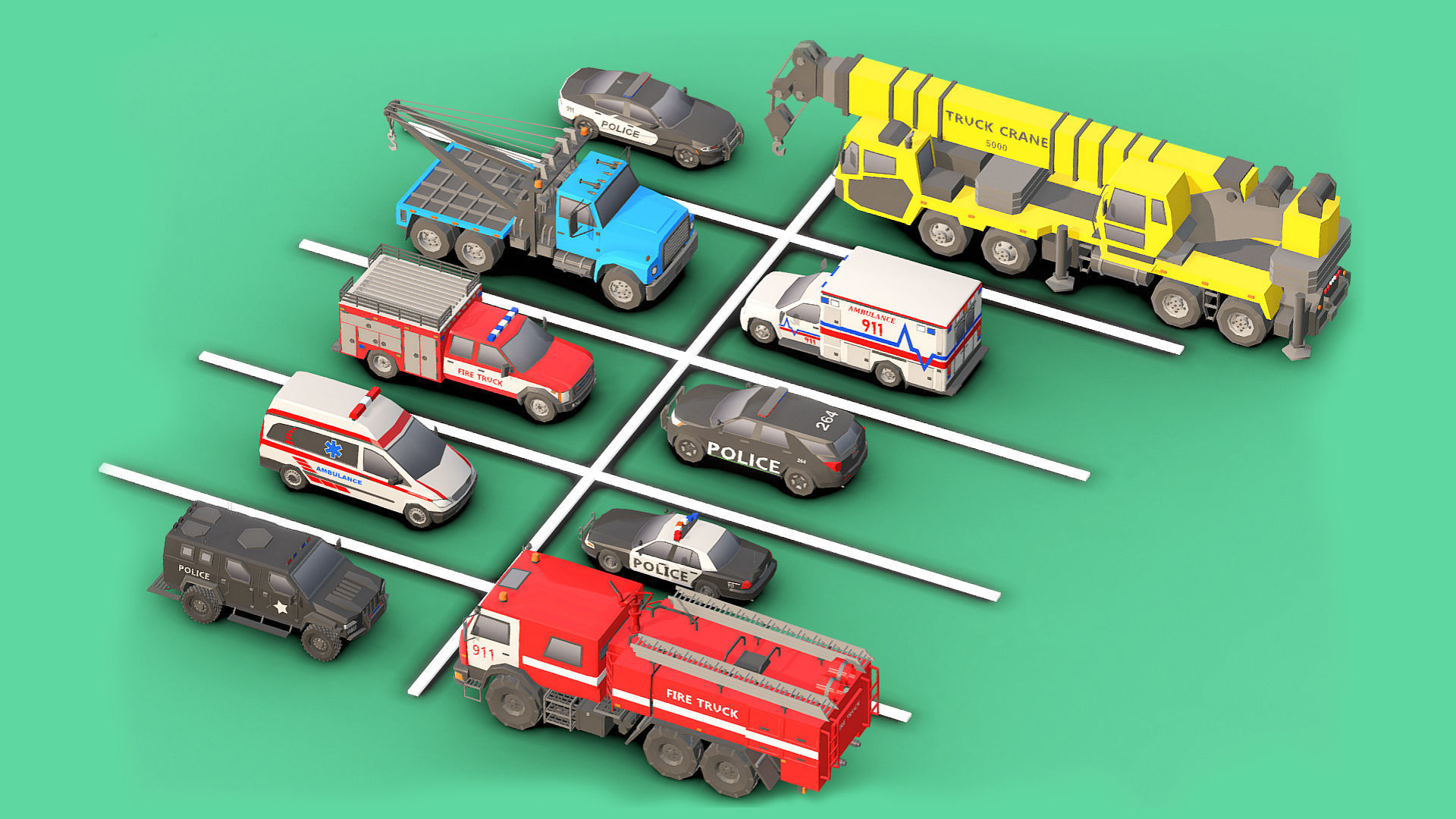 Emergency Vehicles Pack Low- Poly Low-poly 3D model_3