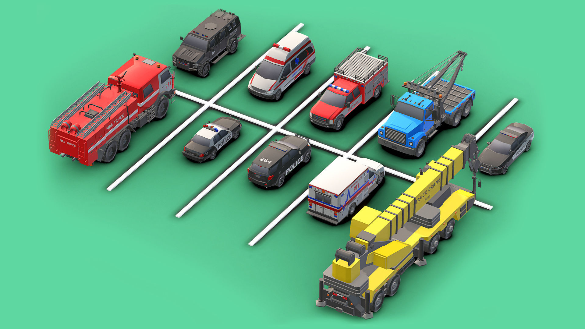 Emergency Vehicles Pack Low- Poly Low-poly 3D model_2