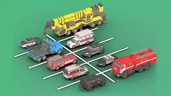 Emergency Vehicles Pack Low- Poly Low-poly 3D model