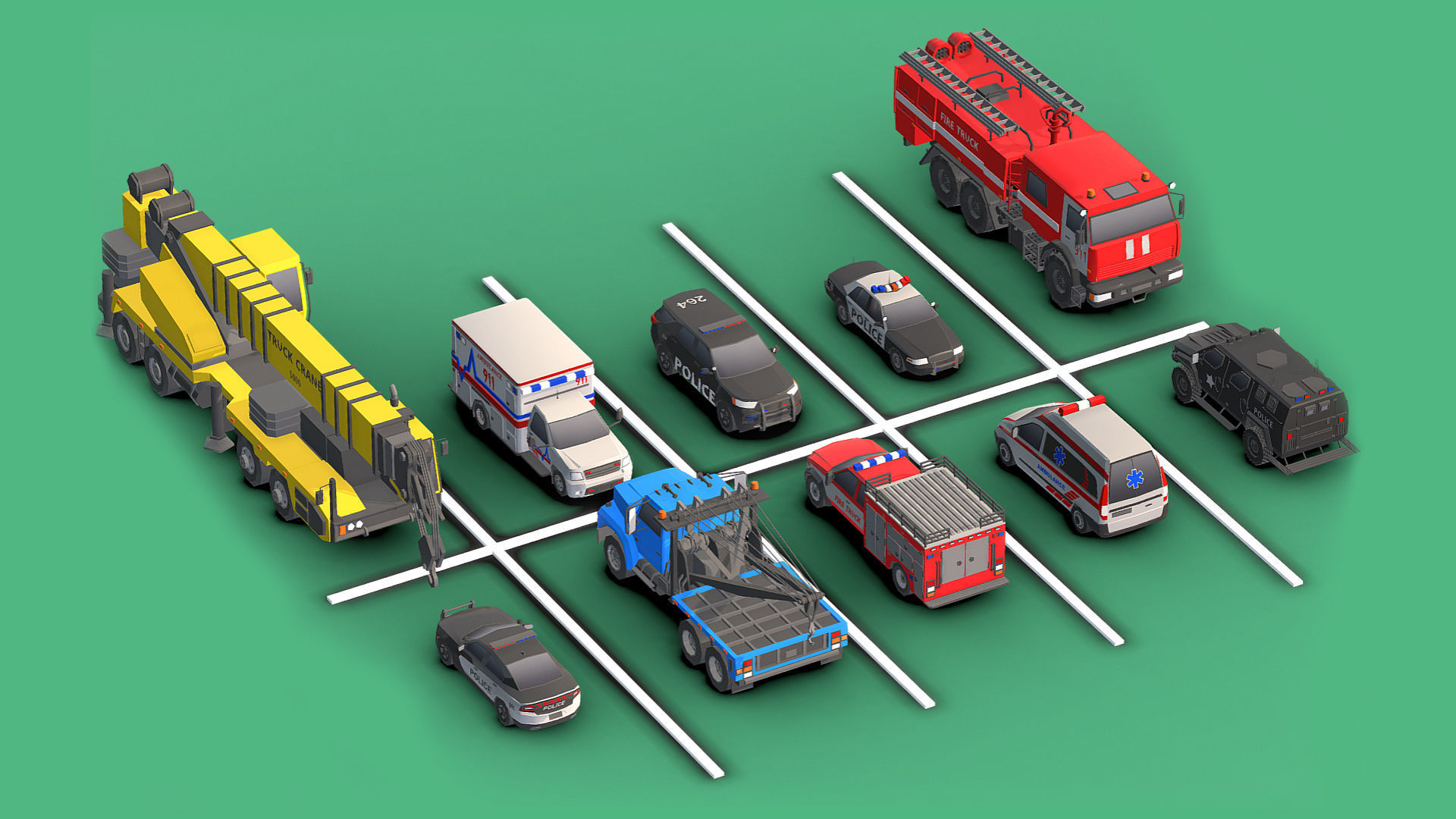 Emergency Vehicles Pack Low- Poly Low-poly 3D model_1