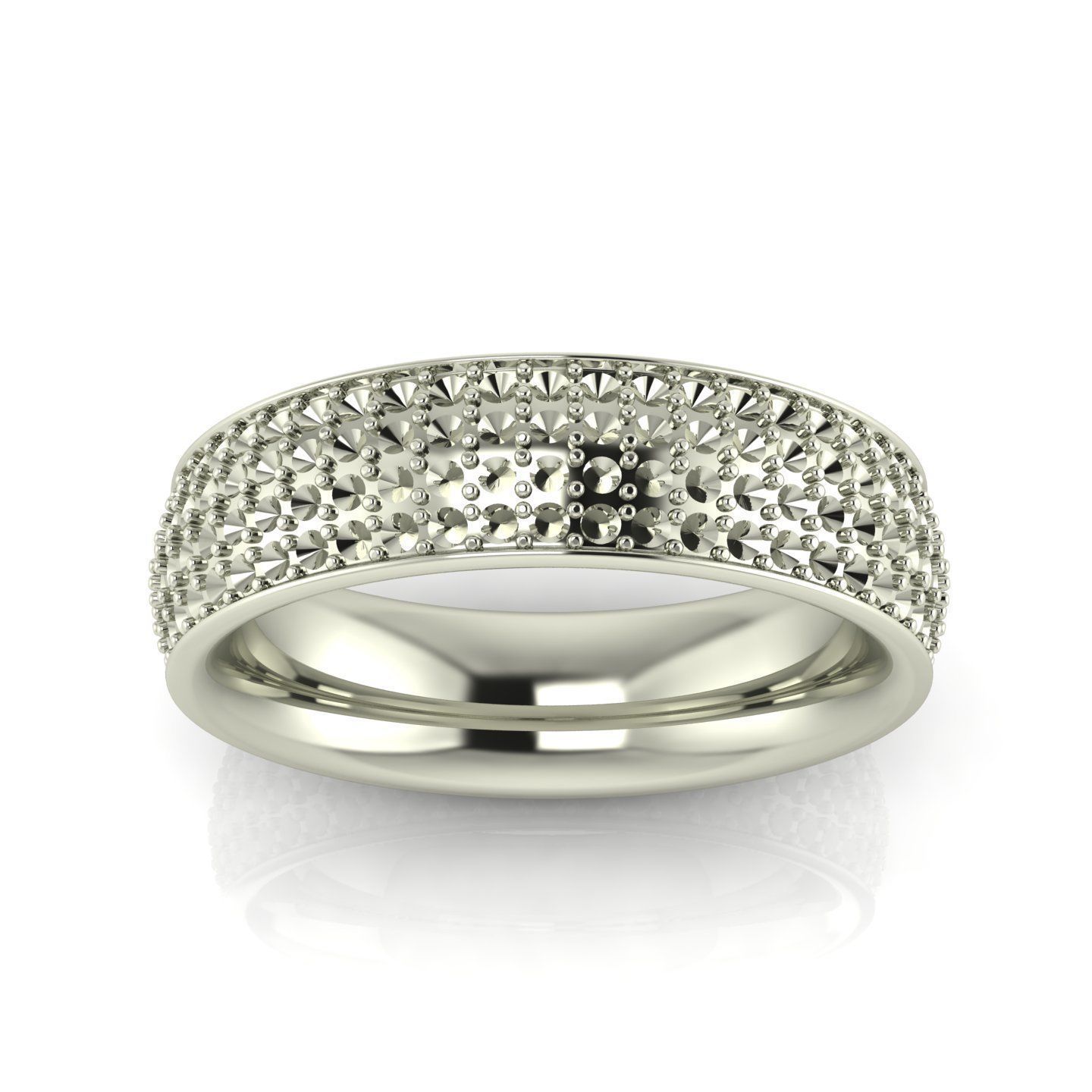 Wide Pave Ring - Eternity Band - 4 round diamond rows 3D print model_6