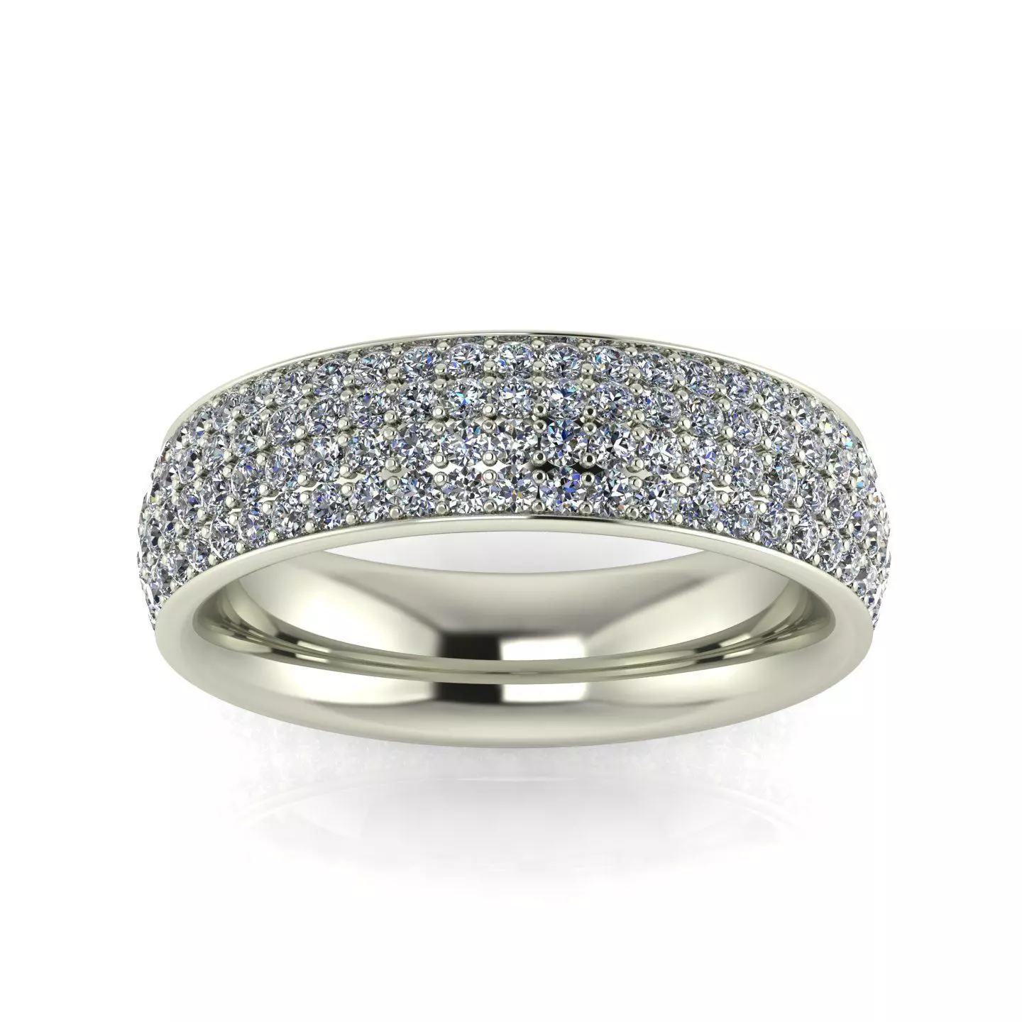 Wide Pave Ring - Eternity Band - 4 round diamond rows 3D print model_0