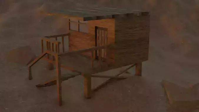 3D wooden cabin or beach hut game ready
