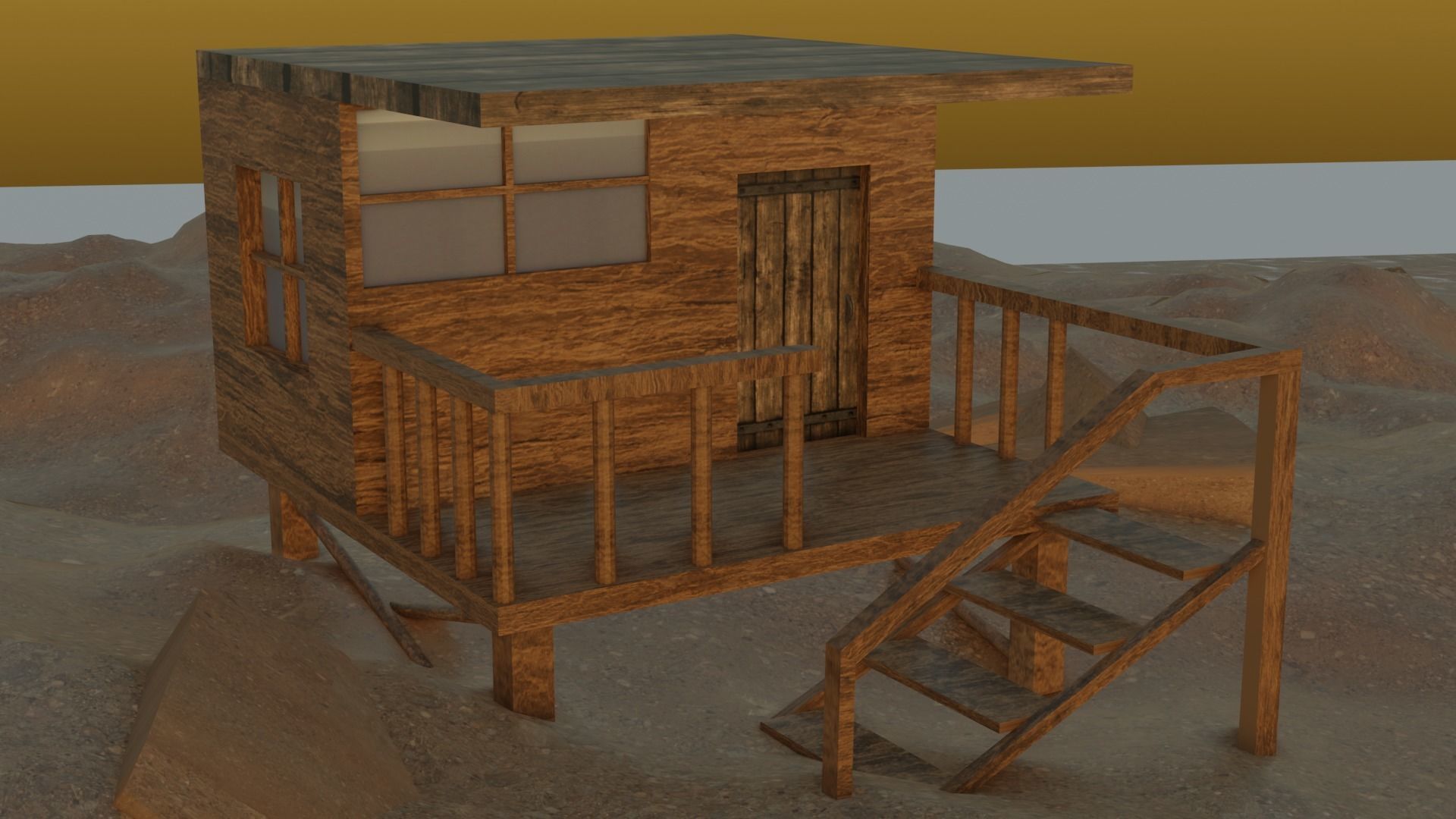 3D wooden cabin or beach hut game ready Free low-poly 3D model_2