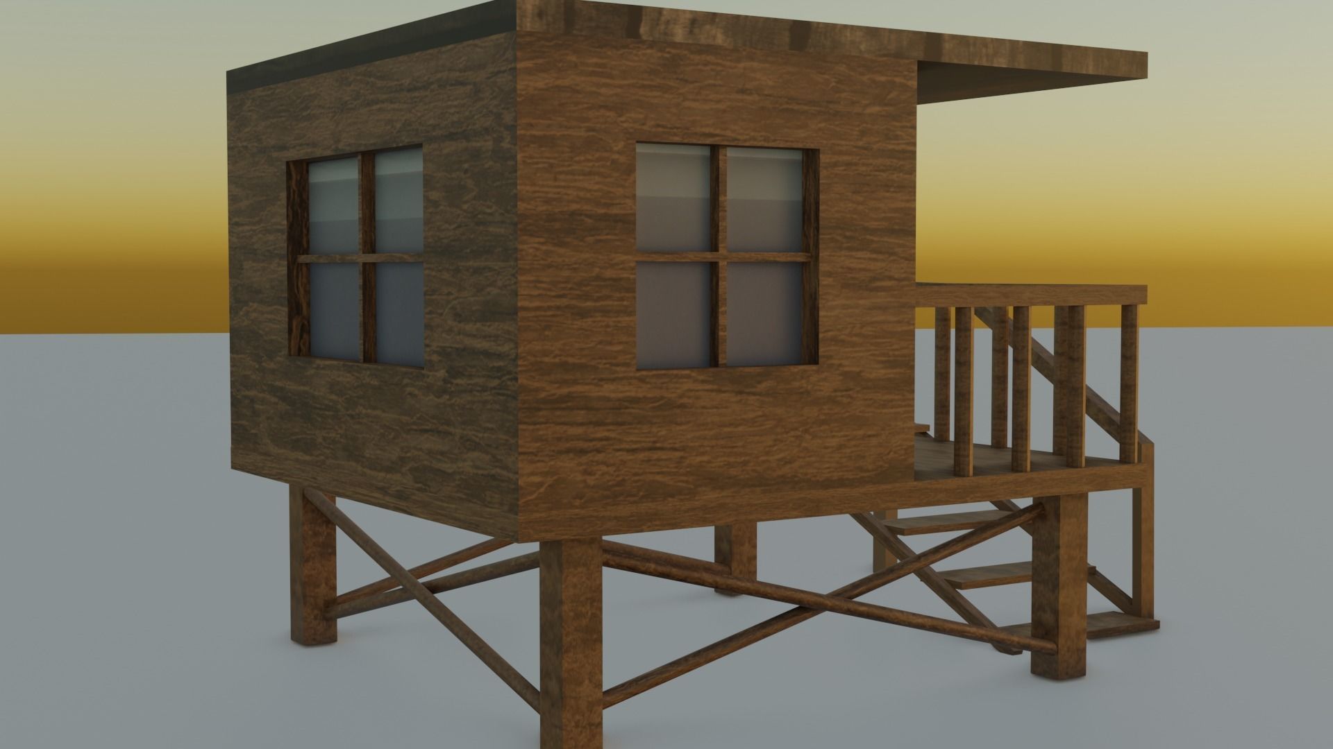 3D wooden cabin or beach hut game ready Free low-poly 3D model_4