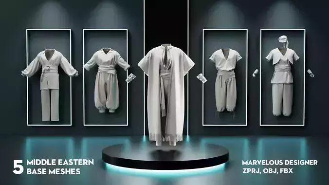Middle Eastern Men Outfit base meshes Low-poly 3D model
