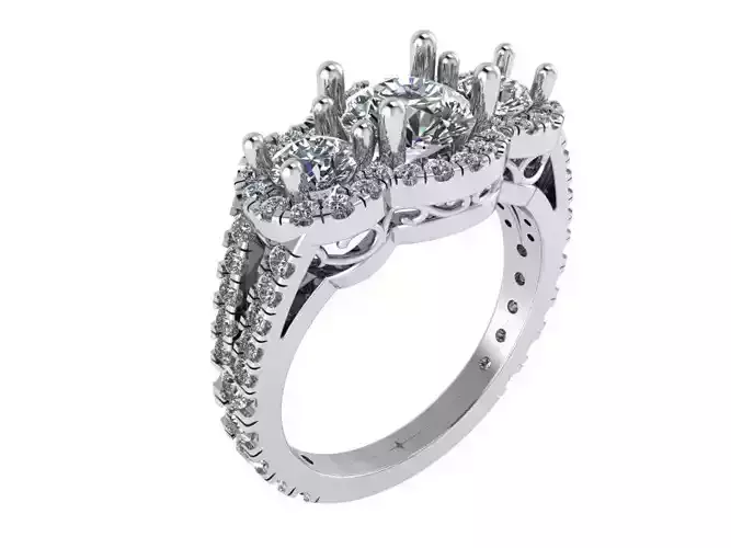 3 Stone Halo Ring 1121