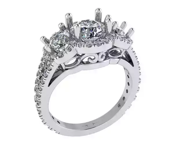 3 Stone Halo Ornamental Ring 1122