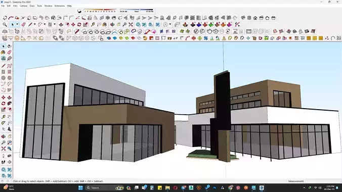 Shop building along with clock tower