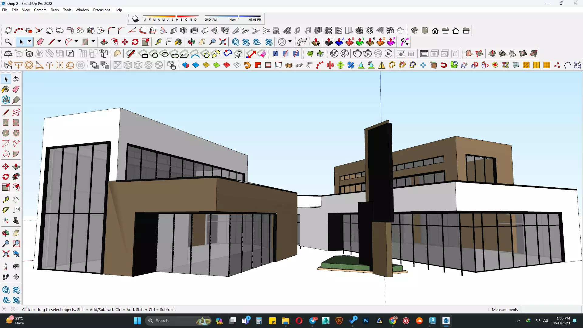 Shop building along with clock tower 3D model_0