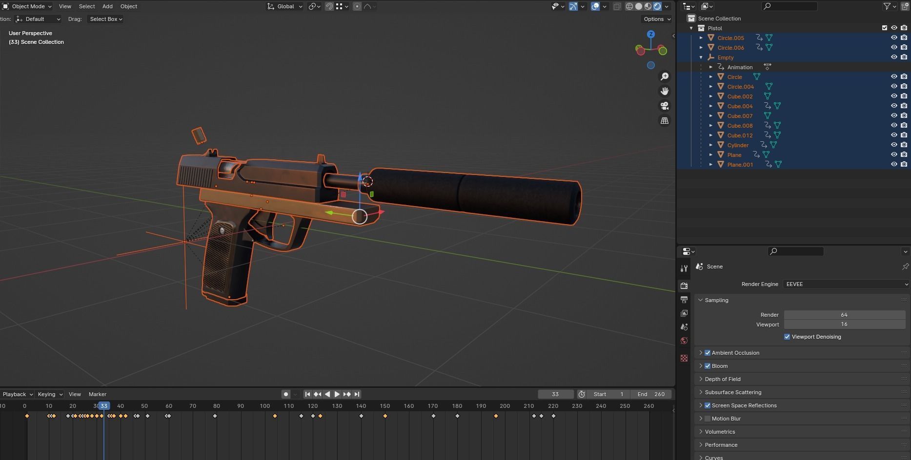 Animated pistol Free 3D model_3