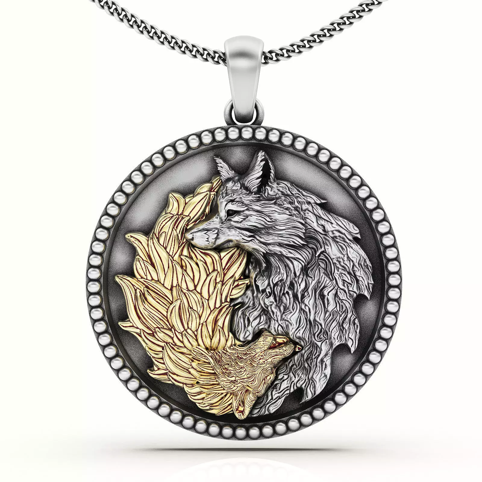 wolf and fox pendant silver gold jewelry printable 3d model 3D print model