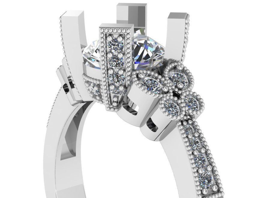 Round Diamond Milgrain Ring 1164 3D print model_2