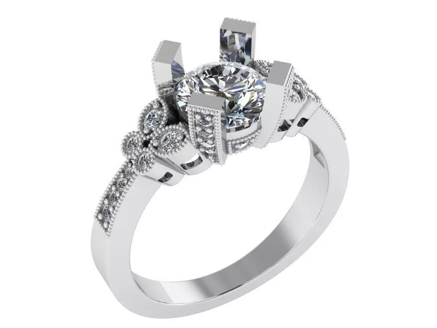 Round Diamond Milgrain Ring 1164 3D print model_0
