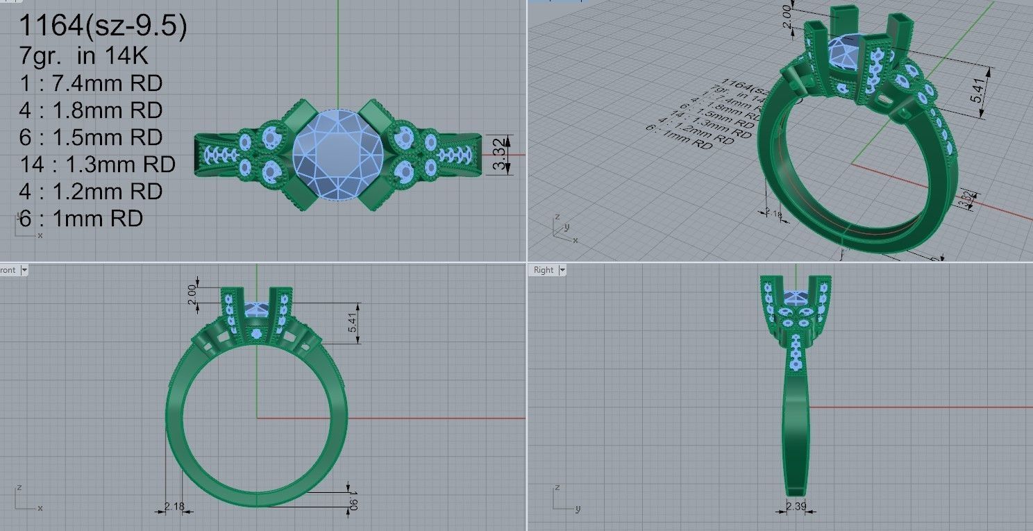 Round Diamond Milgrain Ring 1164 3D print model_4