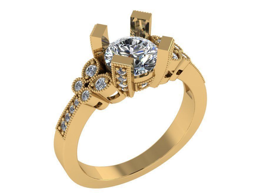 Round Diamond Milgrain Ring 1164 3D print model_1