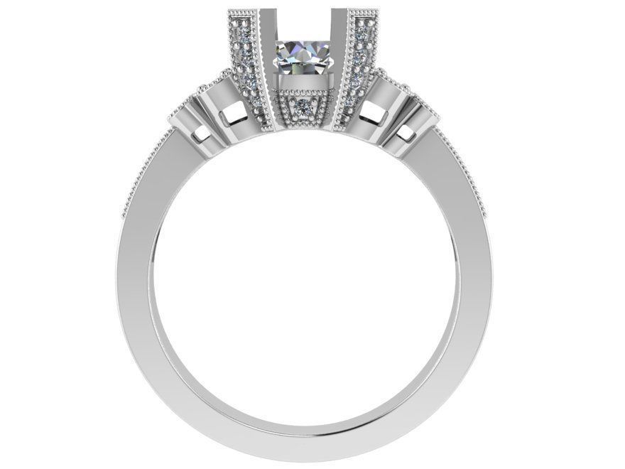 Round Diamond Milgrain Ring 1164 3D print model_3