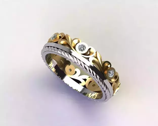 Wedding Engagement Women Ring 3D print model with ornaments