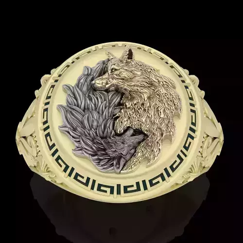 wolf fox ring silver gold jewelry printable design 3D model 