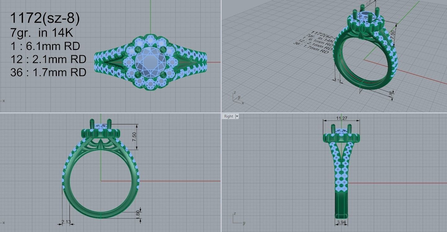 Round Halo Ring 1172 3D print model_4