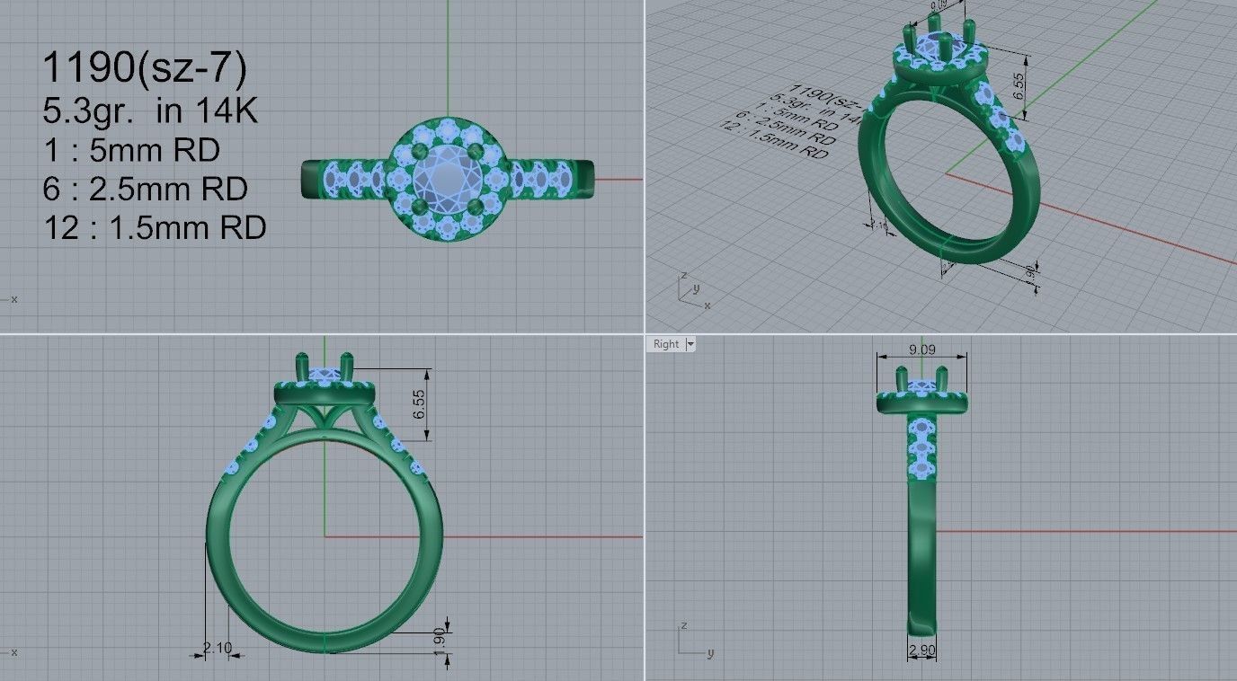 Round Halo Ring 1190 3D print model_4
