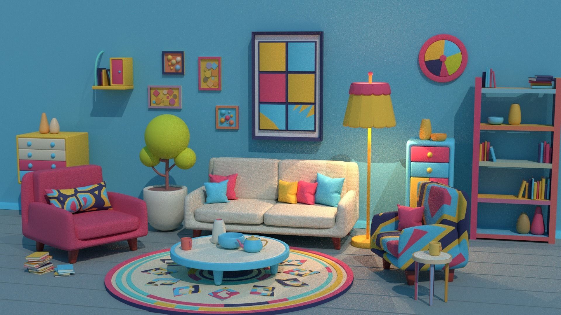 Stylized Living Room 3D model_1