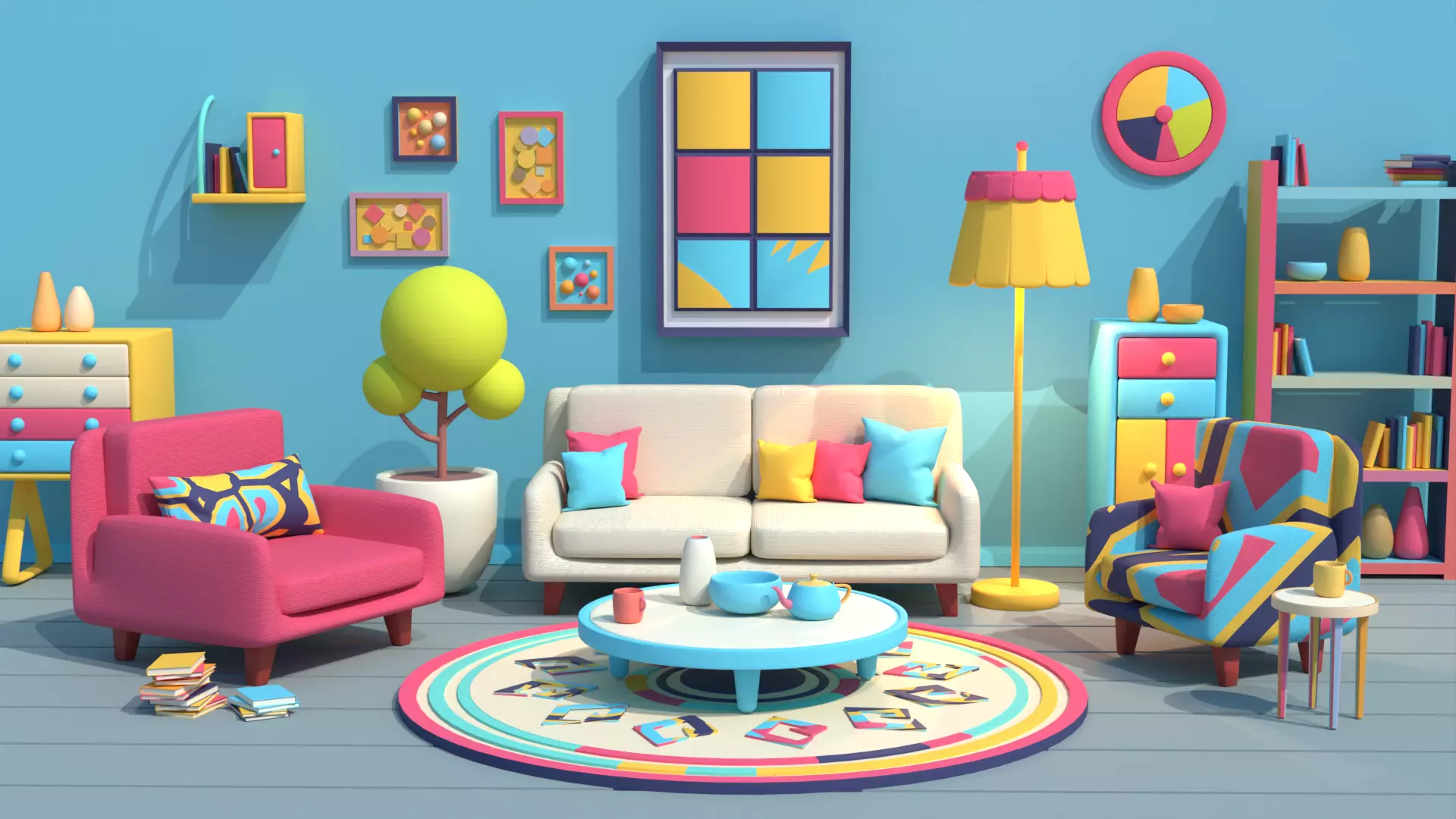 Stylized Living Room 3D model_0