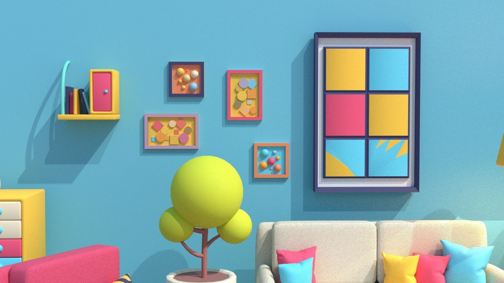 Stylized Living Room 3D model_4