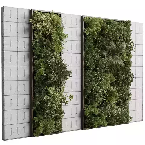 Plants Set Partition In Concrete Plates - Vertical Graden