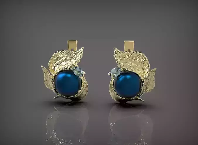 Leaf Earrings with pearl Aesthetic