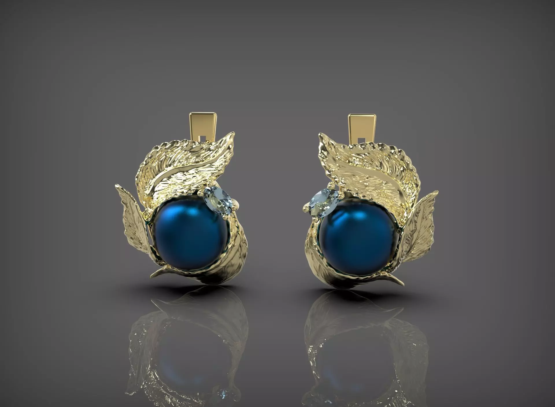 Leaf Earrings with pearl Aesthetic 3D print model