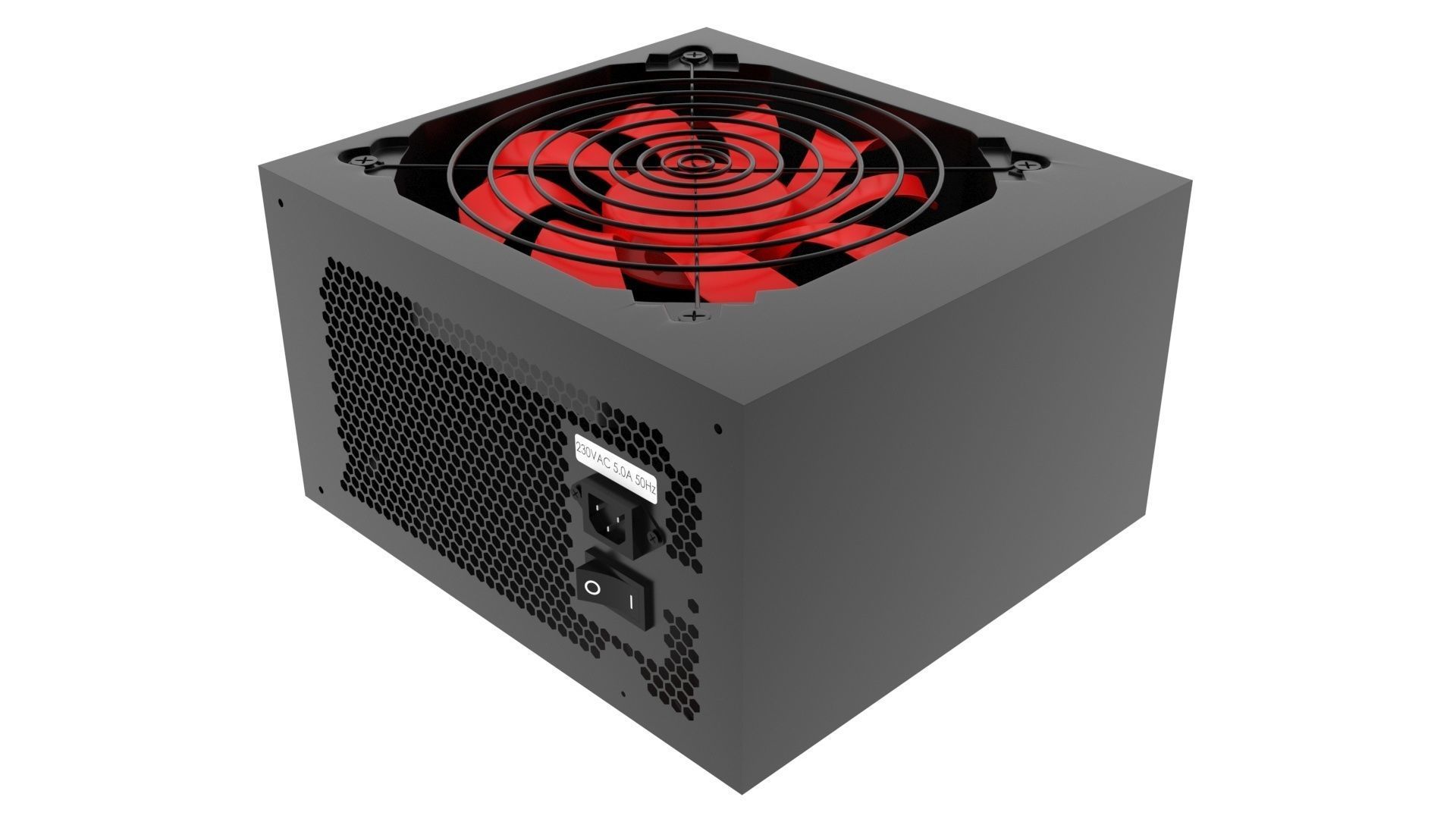 Black Power Supply Unit With Spinning Fan 3D model_9