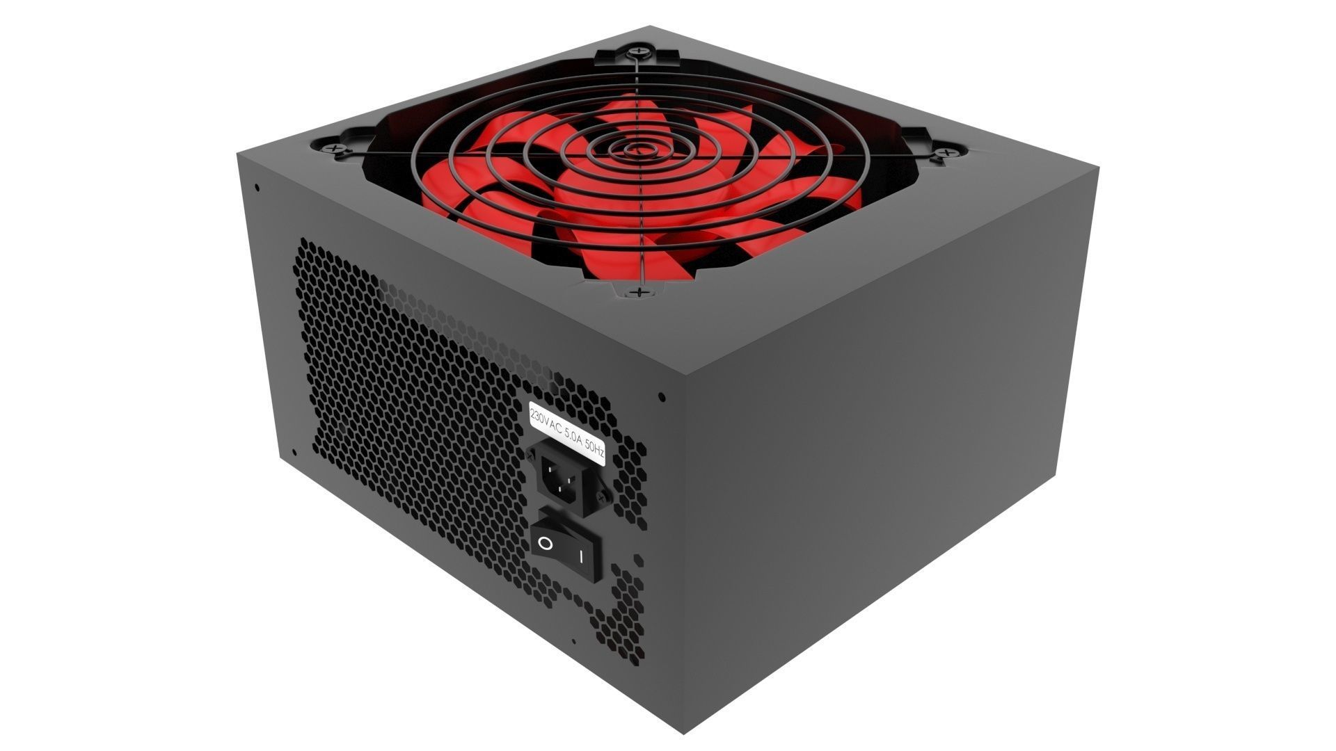 Black Power Supply Unit With Spinning Fan 3D model_1