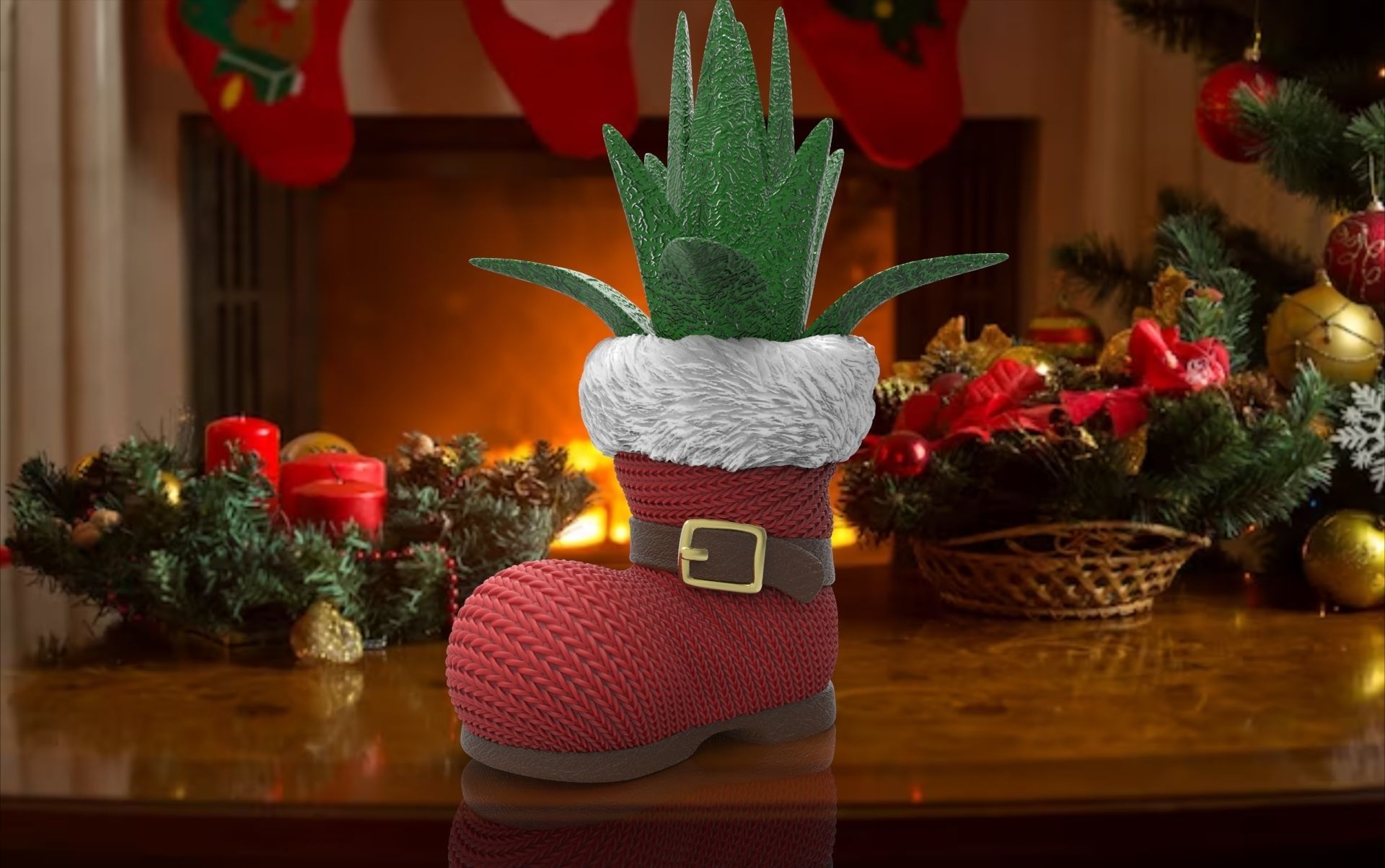 christmas succulent vase paper noel plant 3D print model_1