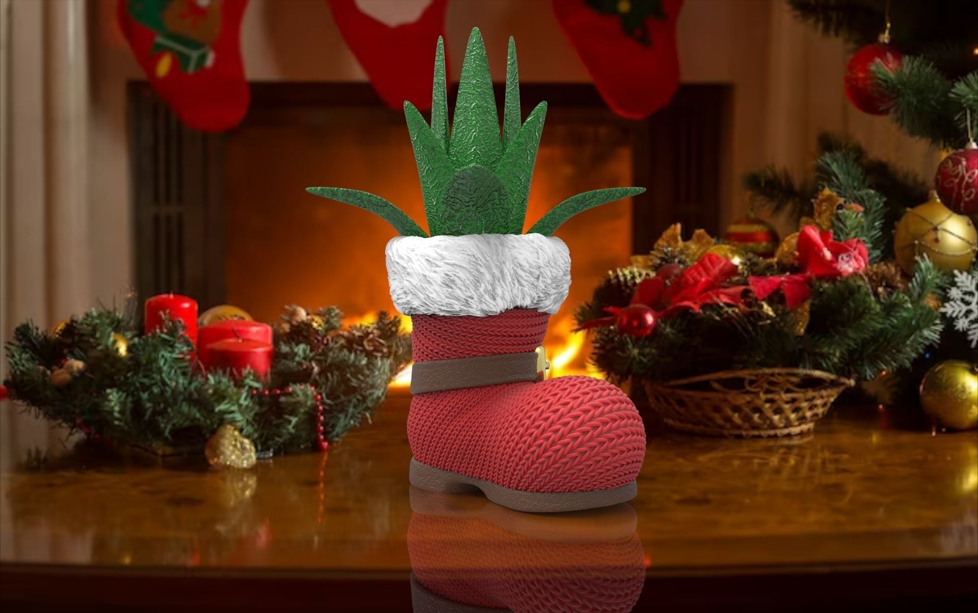 christmas succulent vase paper noel plant 3D print model_3
