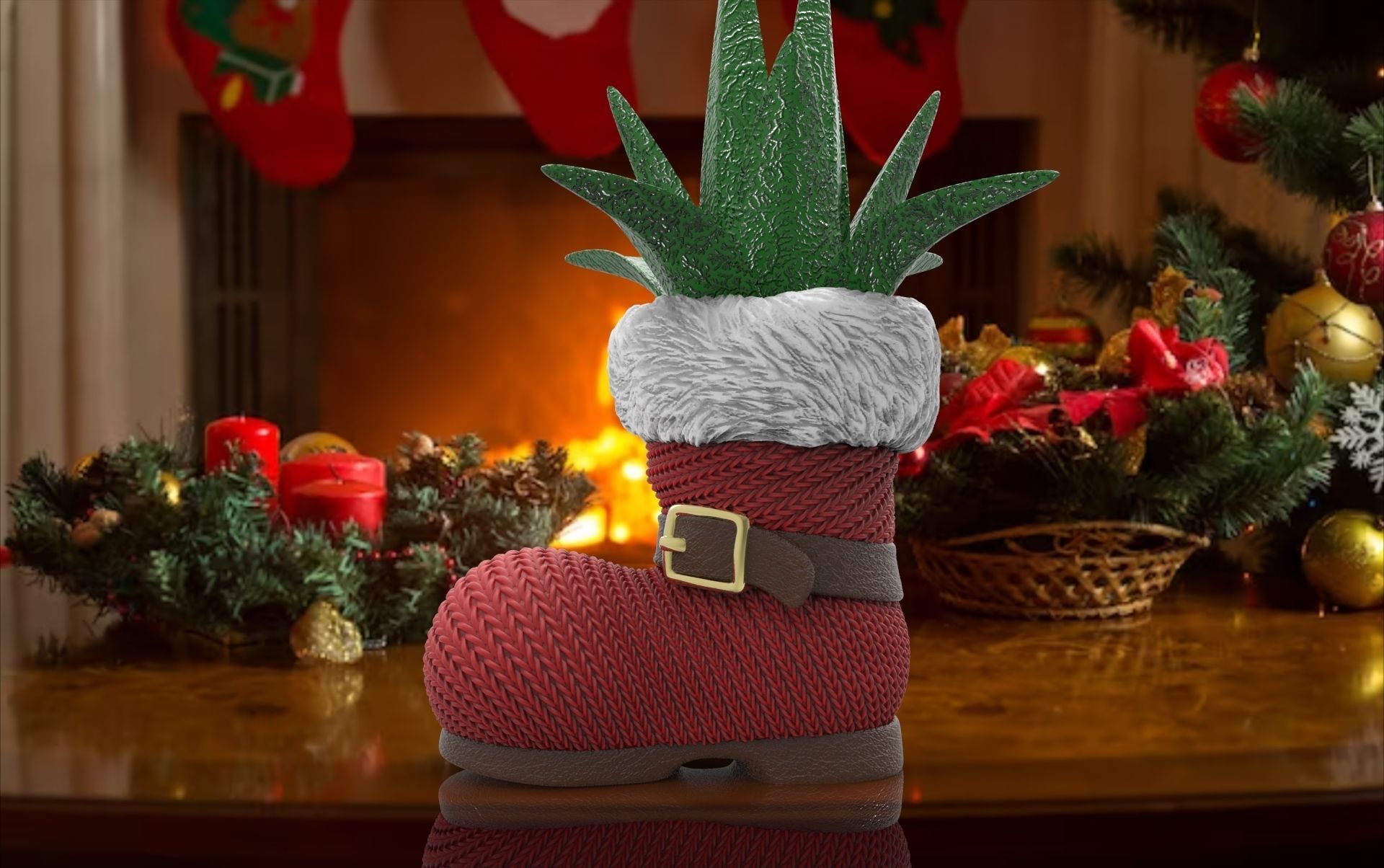 christmas succulent vase paper noel plant 3D print model_2