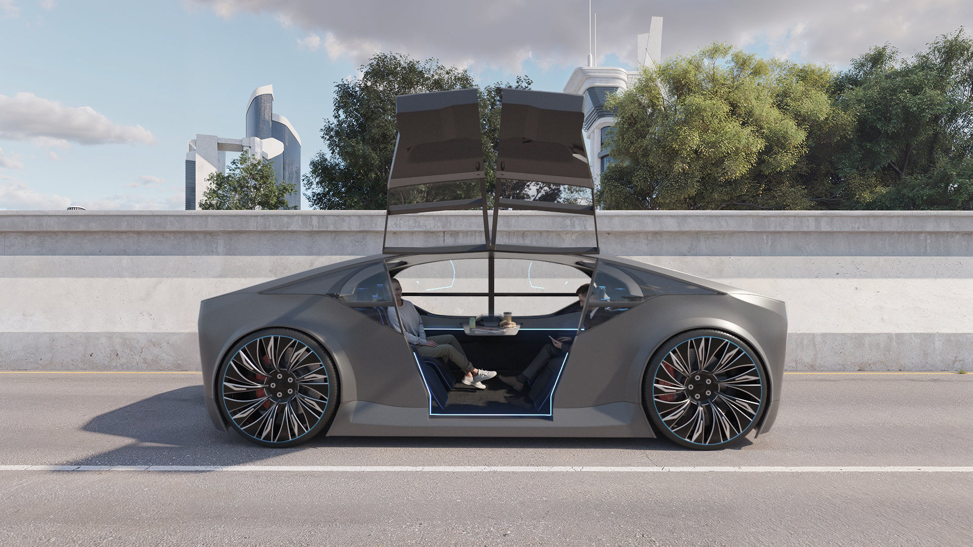 Self-driving concept car with interior and rigged 3D model_17