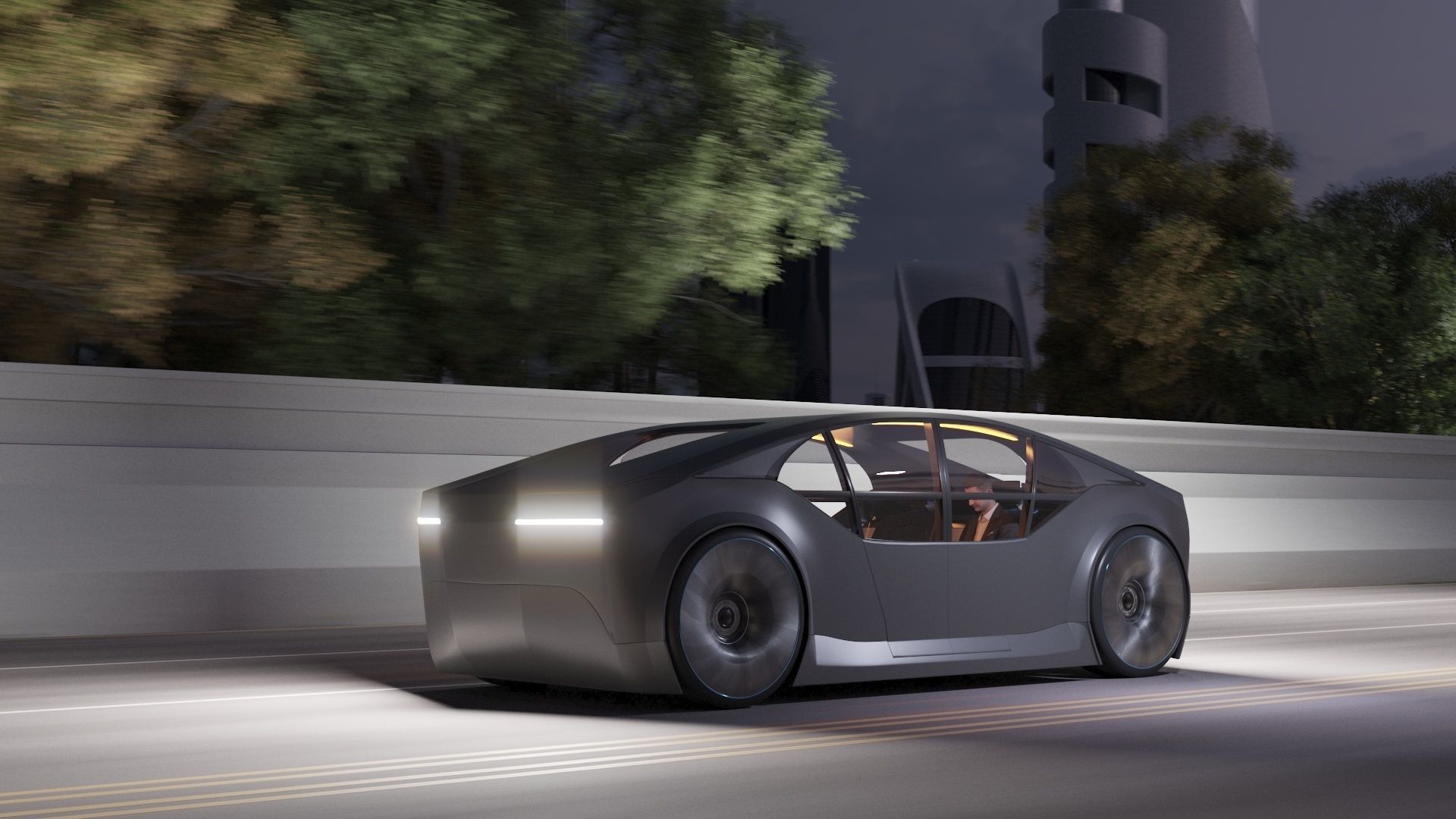 Self-driving concept car with interior and rigged 3D model_5