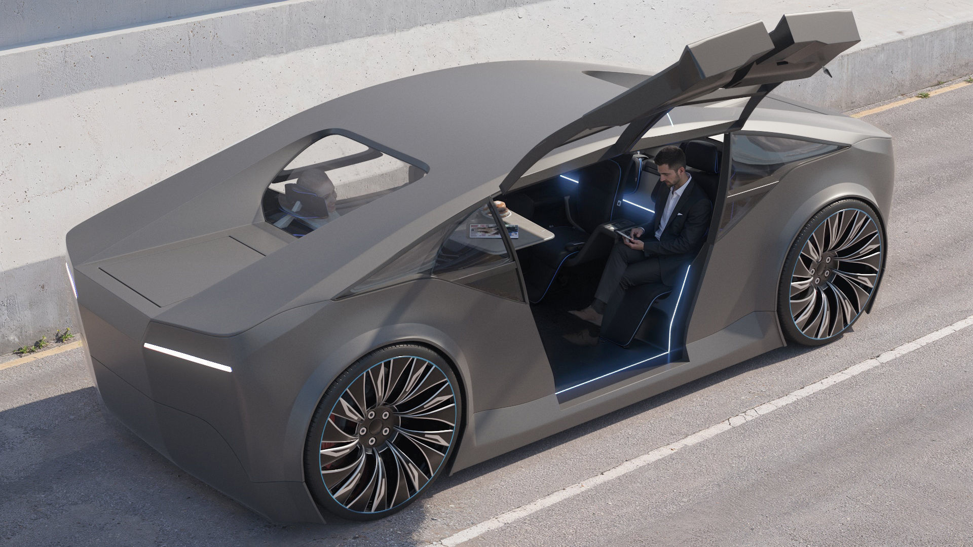 Self-driving concept car with interior and rigged 3D model_2