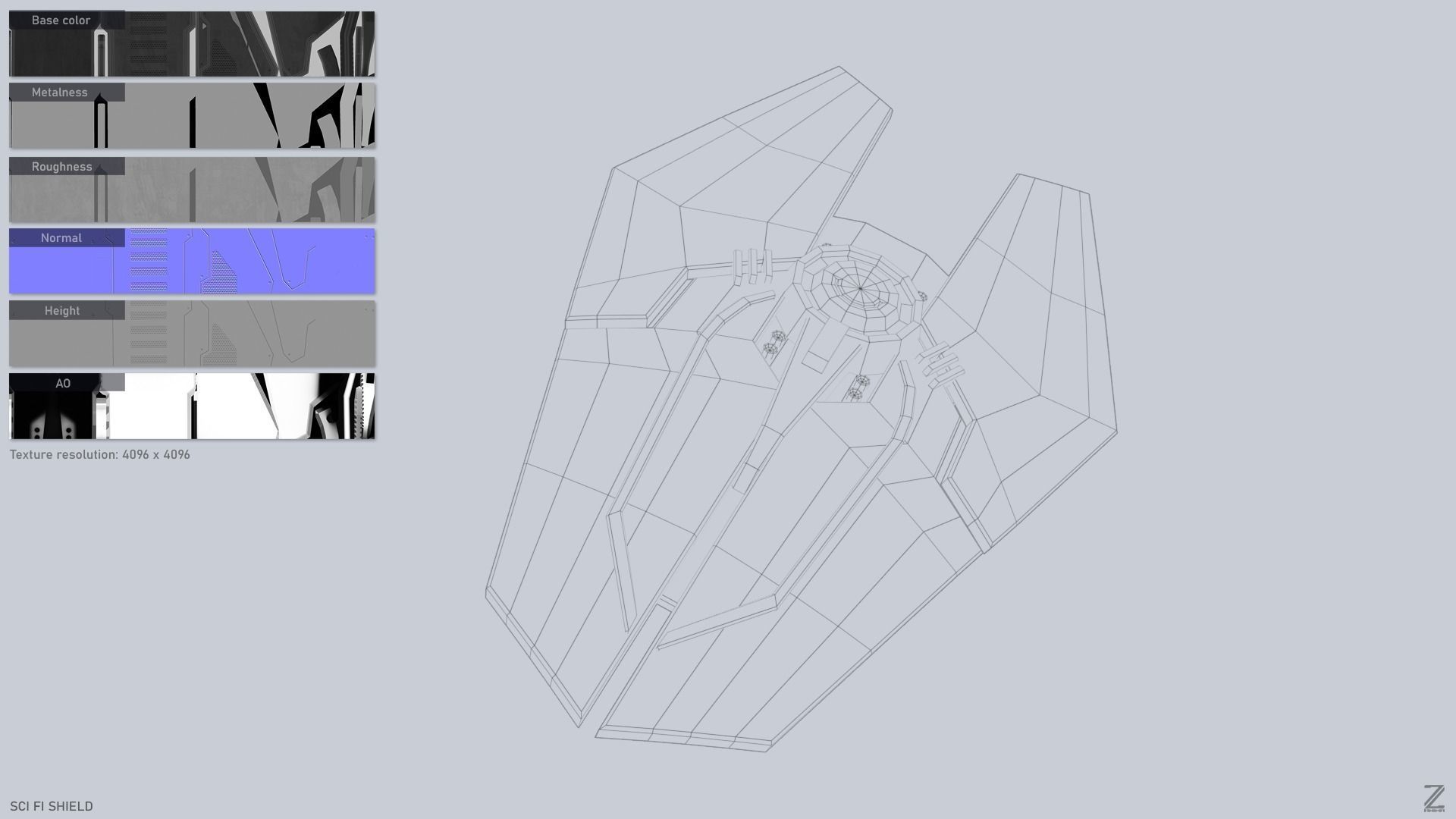 Sci fi shield Low-poly 3D model_3