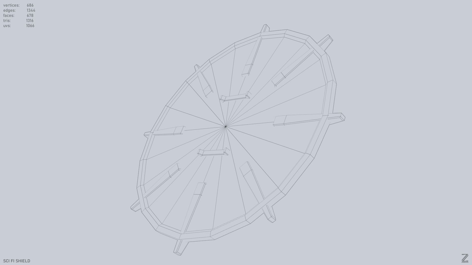 Sci fi shield Low-poly 3D model_14