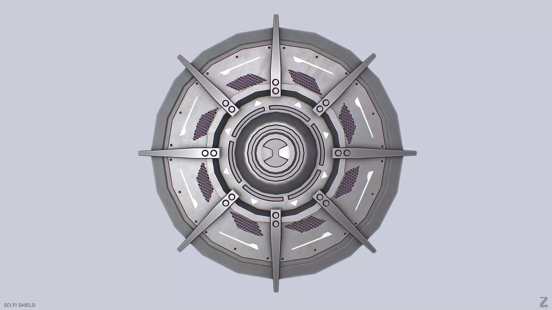 Sci fi shield Low-poly 3D model_0