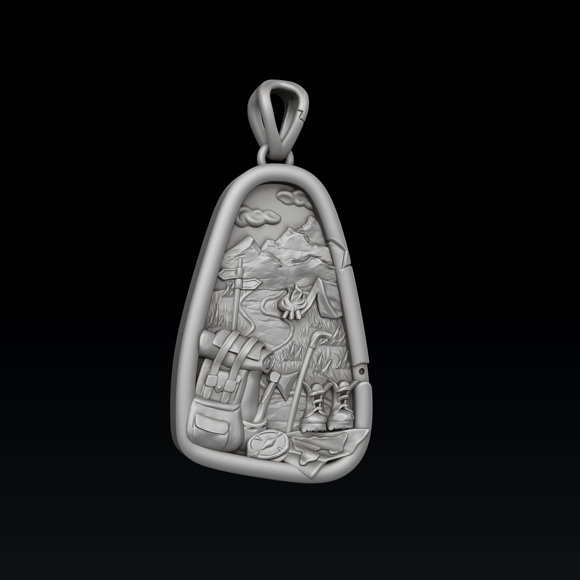 Traveller Hiking Pendant Ring Set 3D print model_4